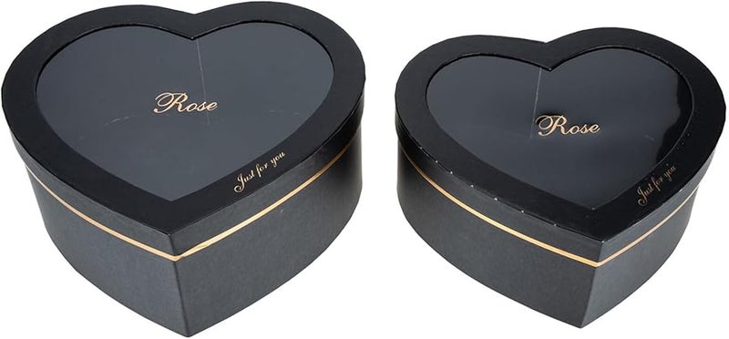 Black Heart Shaped Flower Arrangement Box With Lid 2Pcs Set For Valentine Wedding Birthday - Image 1